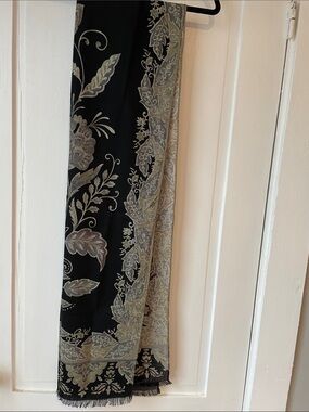 Talbots Black Paisley Floral Border Scarf